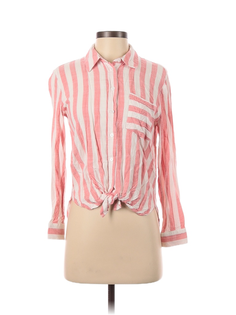 Forever 21 100% Rayon Stripes Pink Ivory Long Sleeve Button-Down Shirt Size S - photo 1