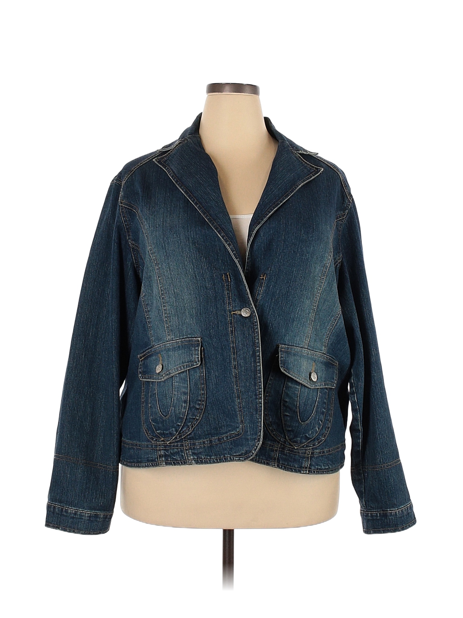 Miss Lili Solid Blue Jacket Size 3X (Plus) - 45% off | thredUP