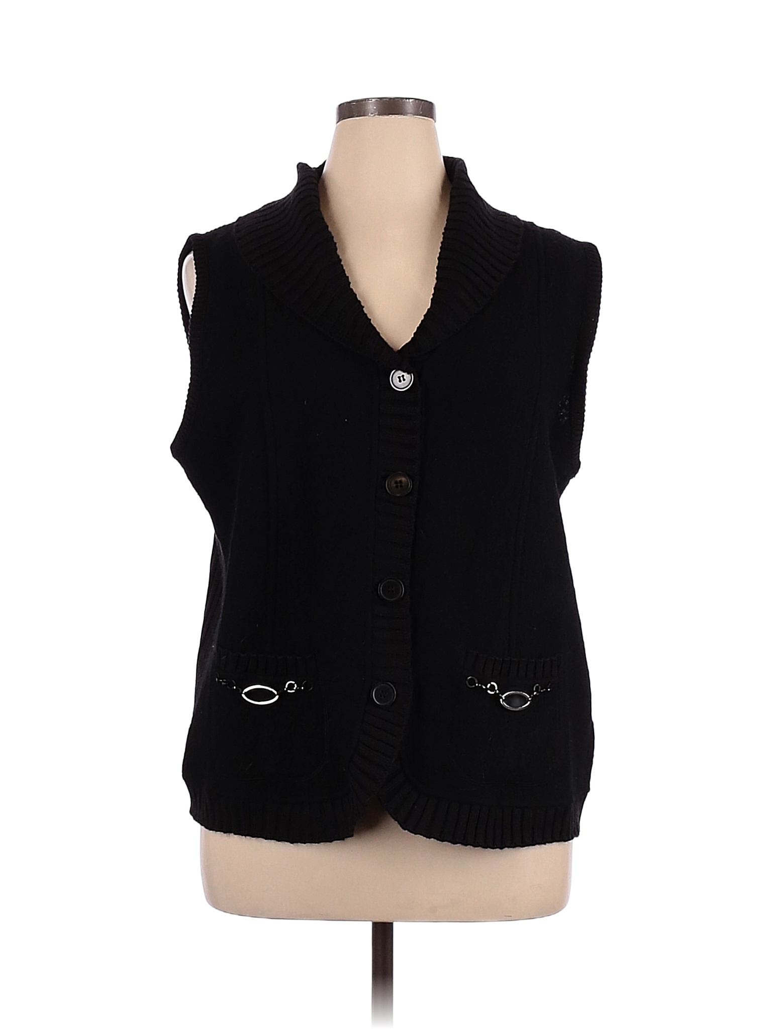 Alfred Dunner Color Block Solid Black Sweater Vest Size XL 68 off