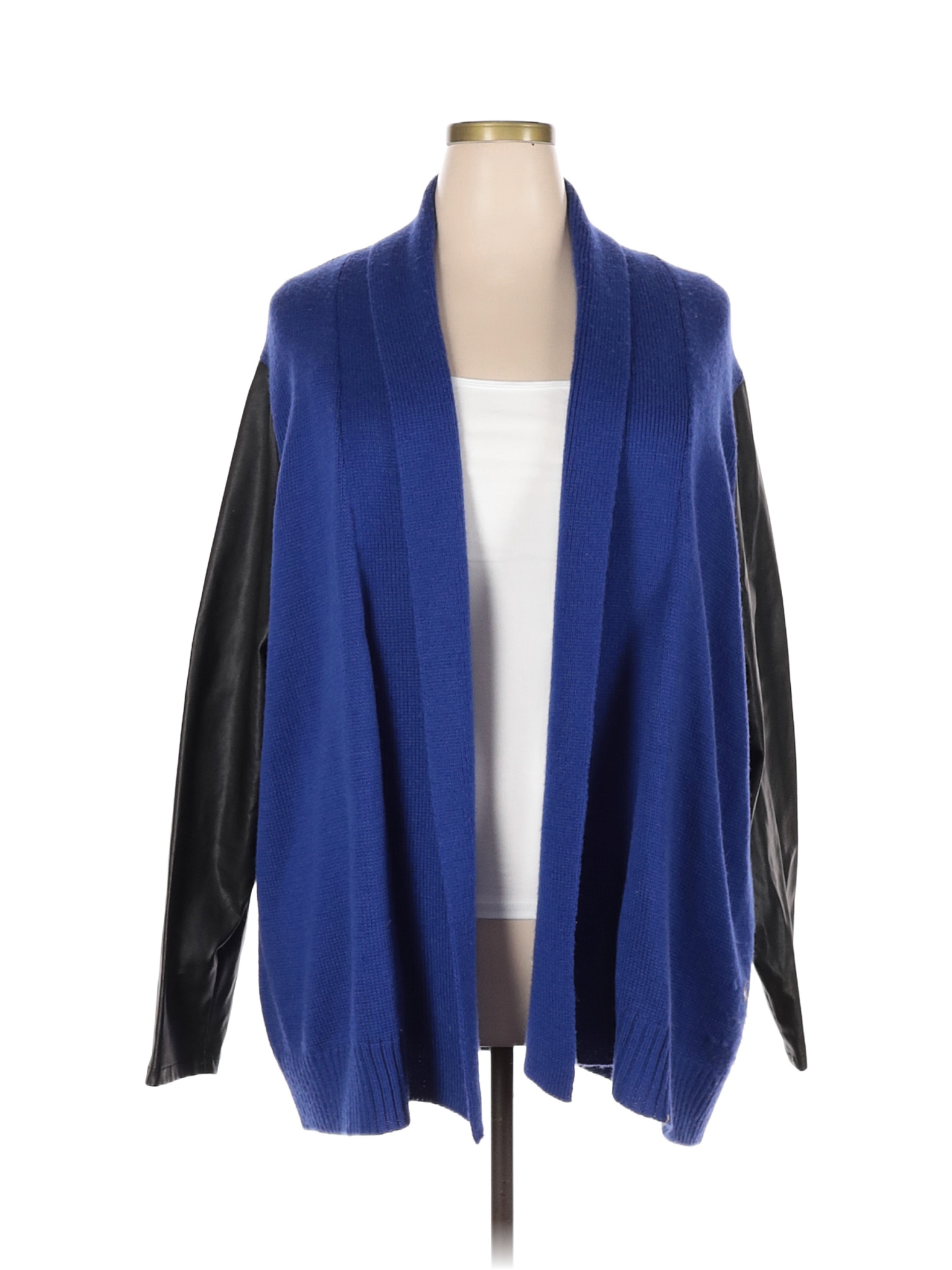 Ashley Stewart 100 Acrylic Color Block Solid Colored Blue Cardigan
