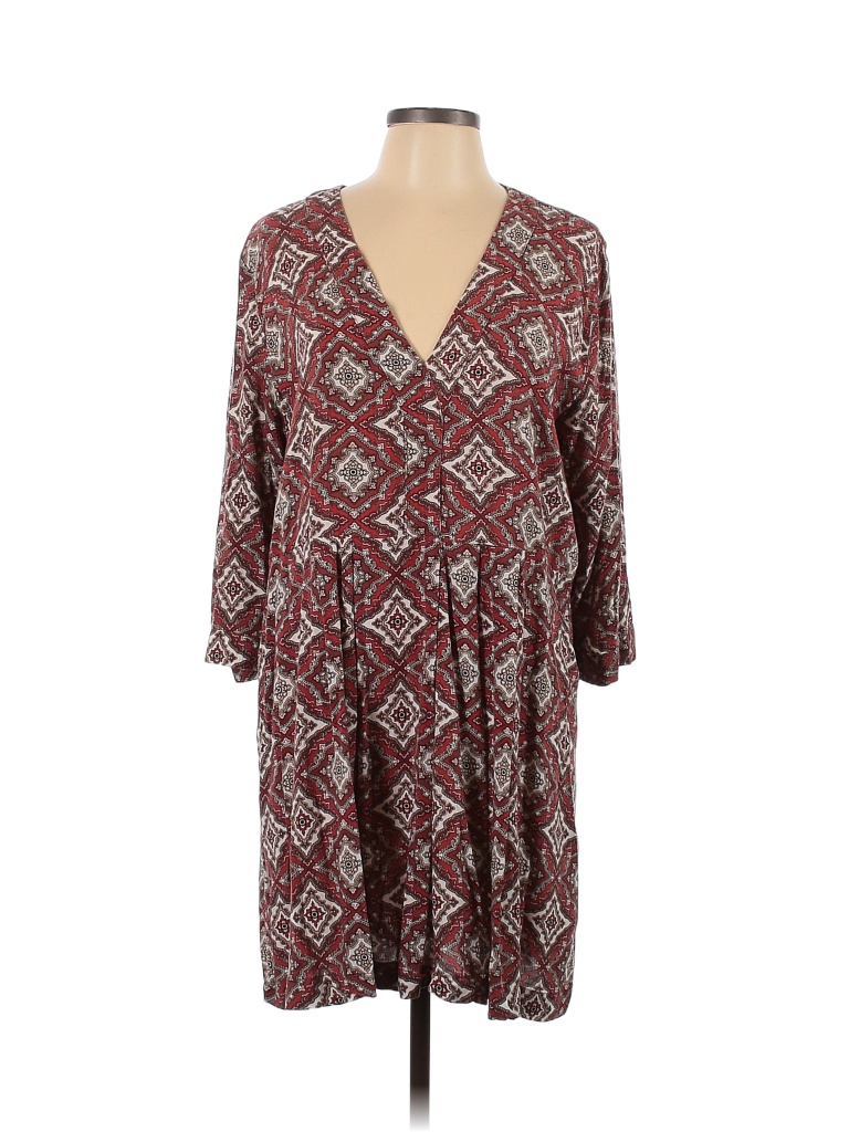 H&M 100% Viscose Paisley Argyle Aztec Or Tribal Print Burgundy Red Casual Dress Size 10 - photo 1
