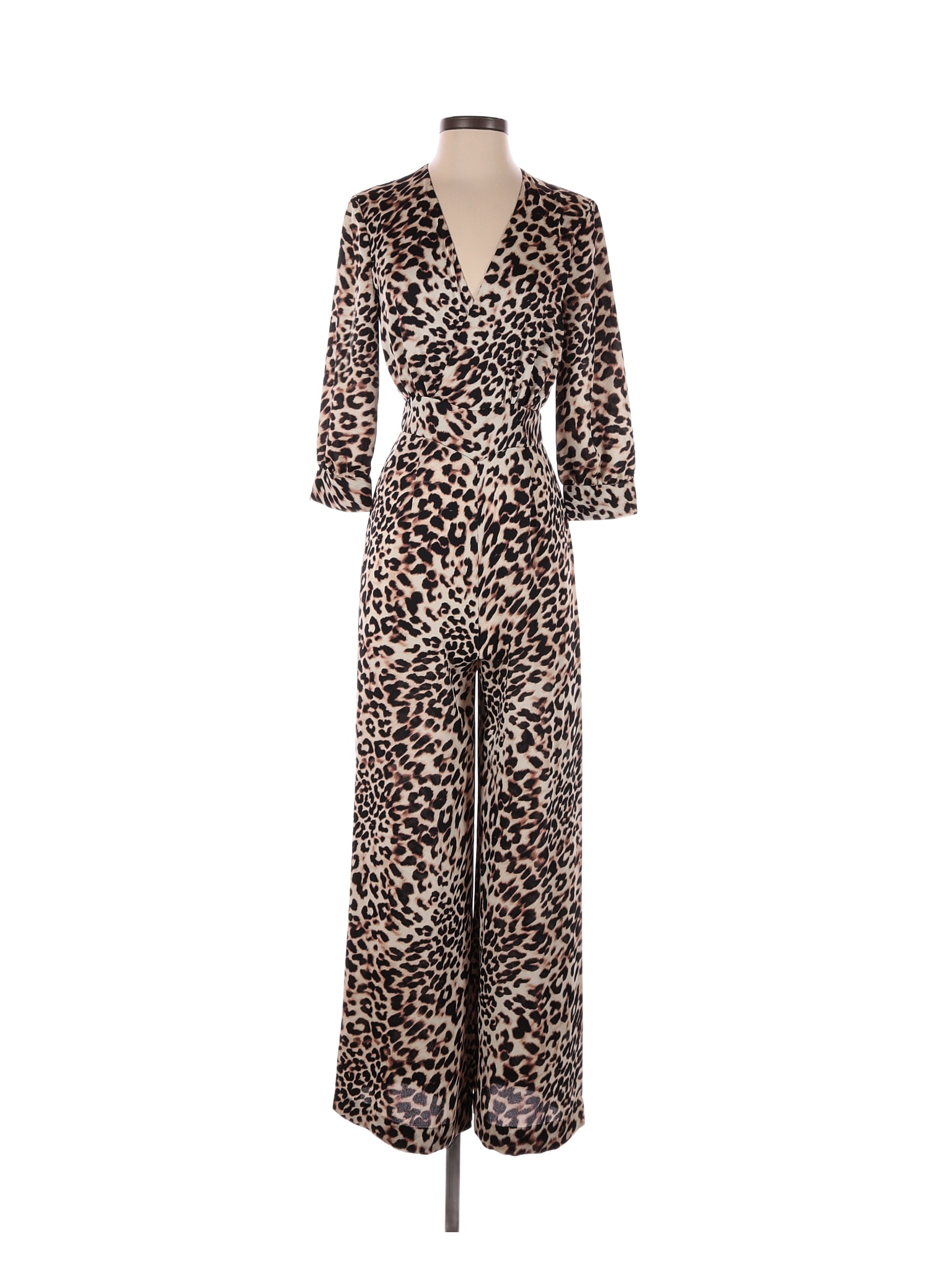 BCBGMAXAZRIA Animal Print Leopard Print Multi Color Brown Jumpsuit