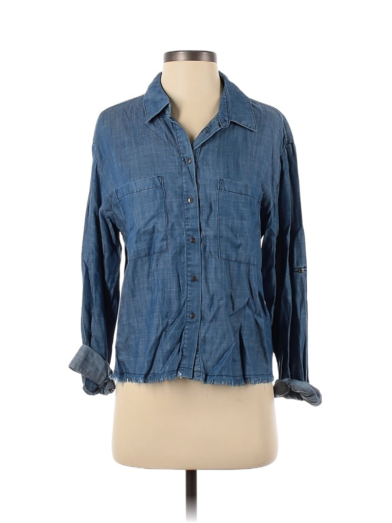 Pre-owned Lulus Long Sleeve Button Down Shirt In Blue