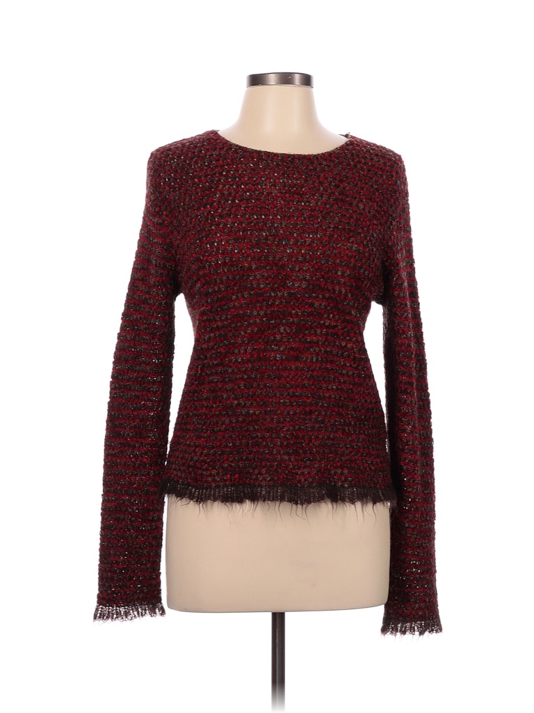 Carlisle Color Block Red Burgundy Wool Pullover Sweater Size L - 85% ...