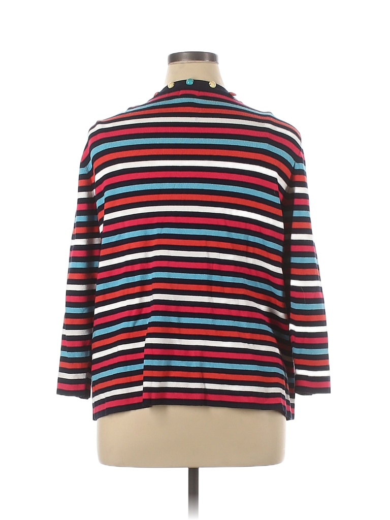 Ruby Rd. Color Block Stripes Multi Color Blue Cardigan Size 1X (Plus) - photo 1