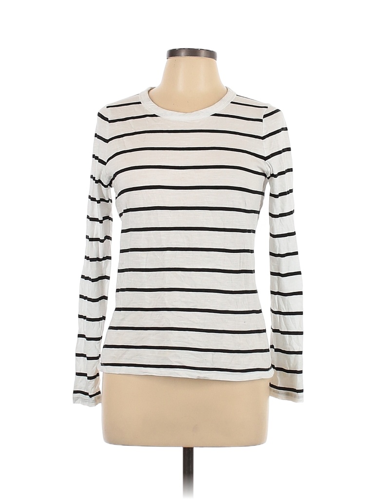 Banana Republic 100% Cotton Stripes White Long Sleeve T-Shirt Size L ...