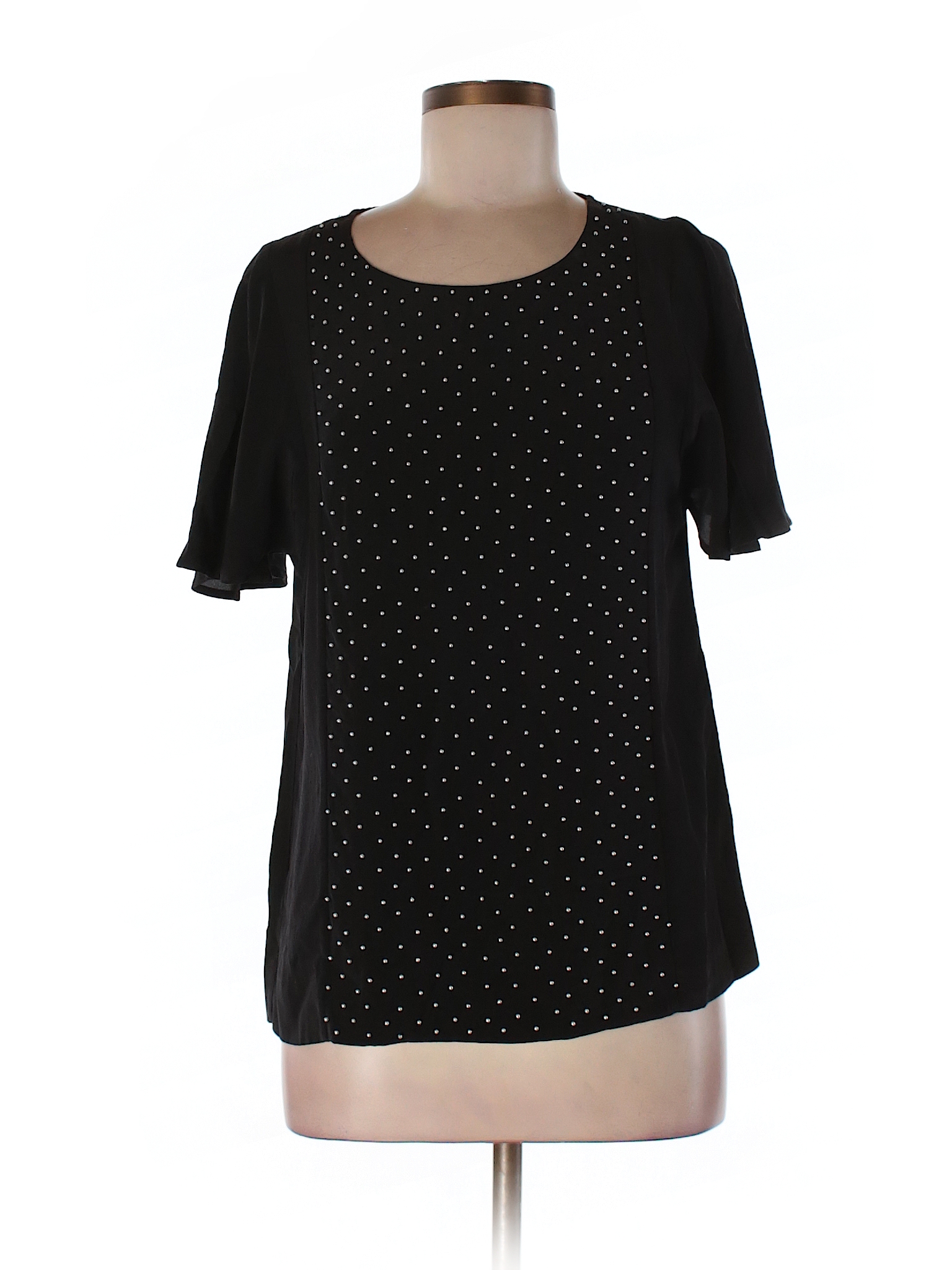 Club Monaco 100% Silk Polka Dots Black Short Sleeve Silk Top Size XS ...