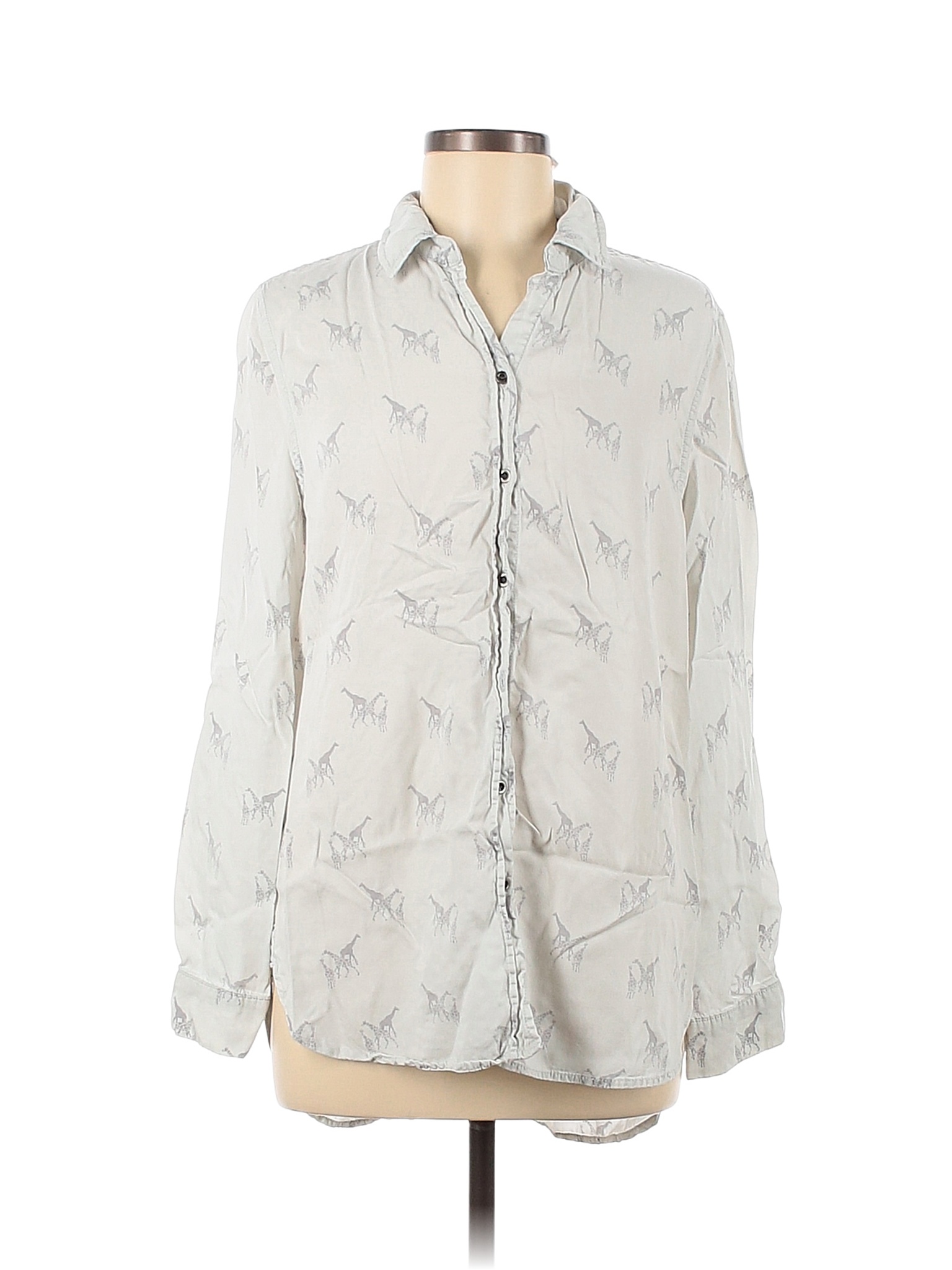Jane and Delancey 100 Lyocell White Gray Long Sleeve ButtonDown Shirt