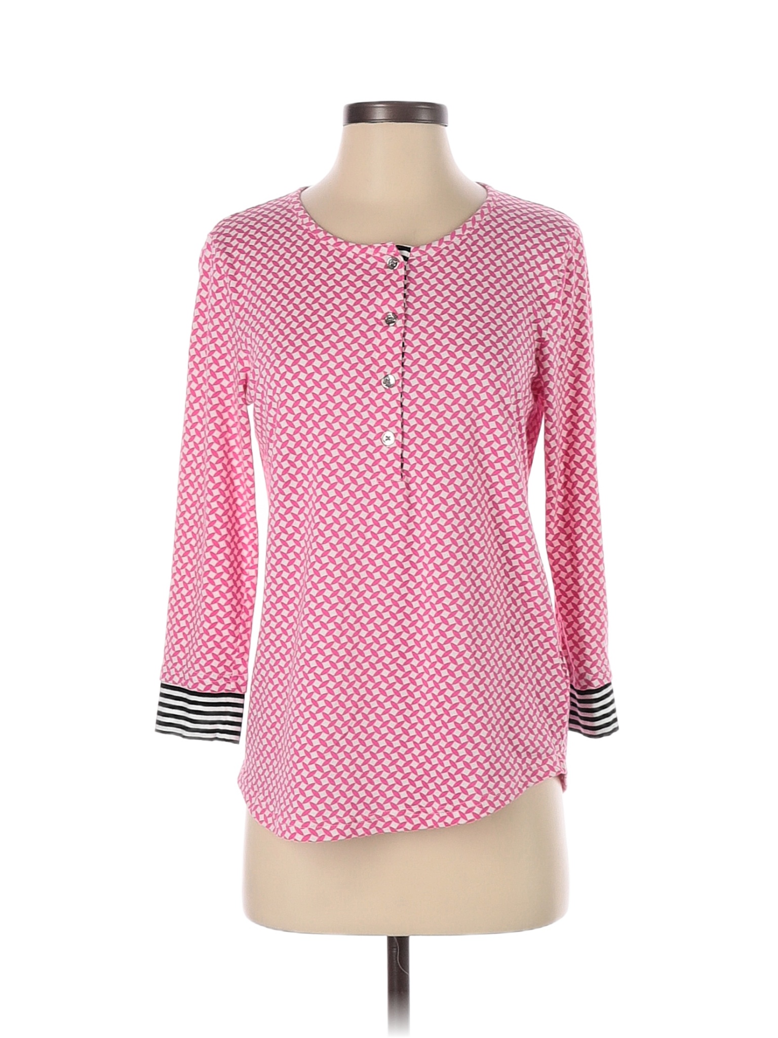 Jones New York Color Block Polka Dots Colored Pink 3/4 Sleeve Top Size ...