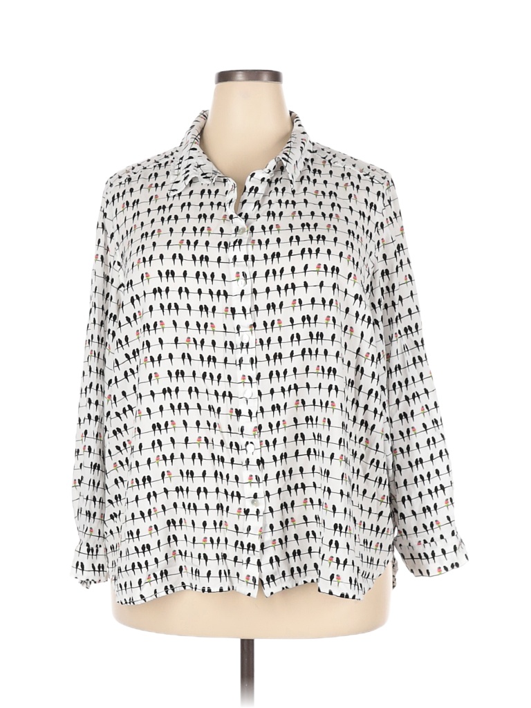 Jane and Delancey 100% Rayon White Long Sleeve Button-Down Shirt Size ...