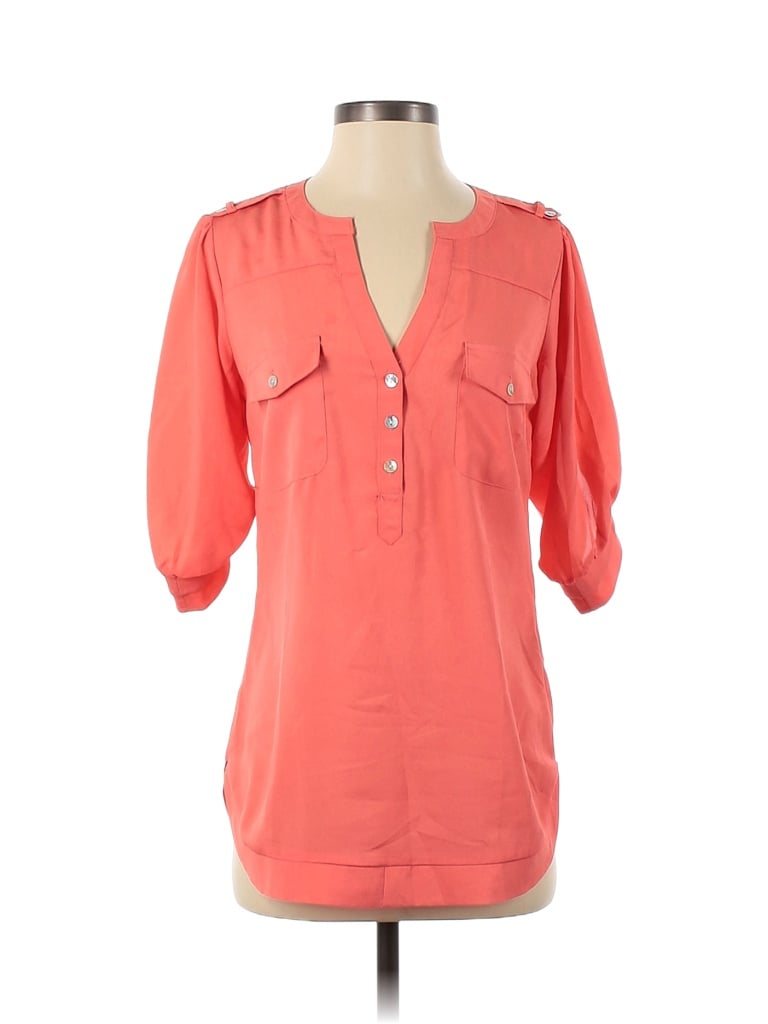 Angie 100% Polyester Orange Pink Short Sleeve Blouse Size S - photo 1