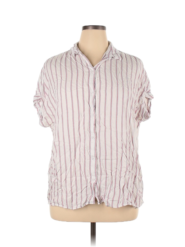 BeachLunchLounge Stripes Ivory Short Sleeve Button-Down Shirt Size XL ...