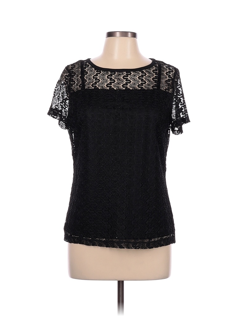 Jones New York Polka Dots Black Short Sleeve Blouse Size L (Petite ...