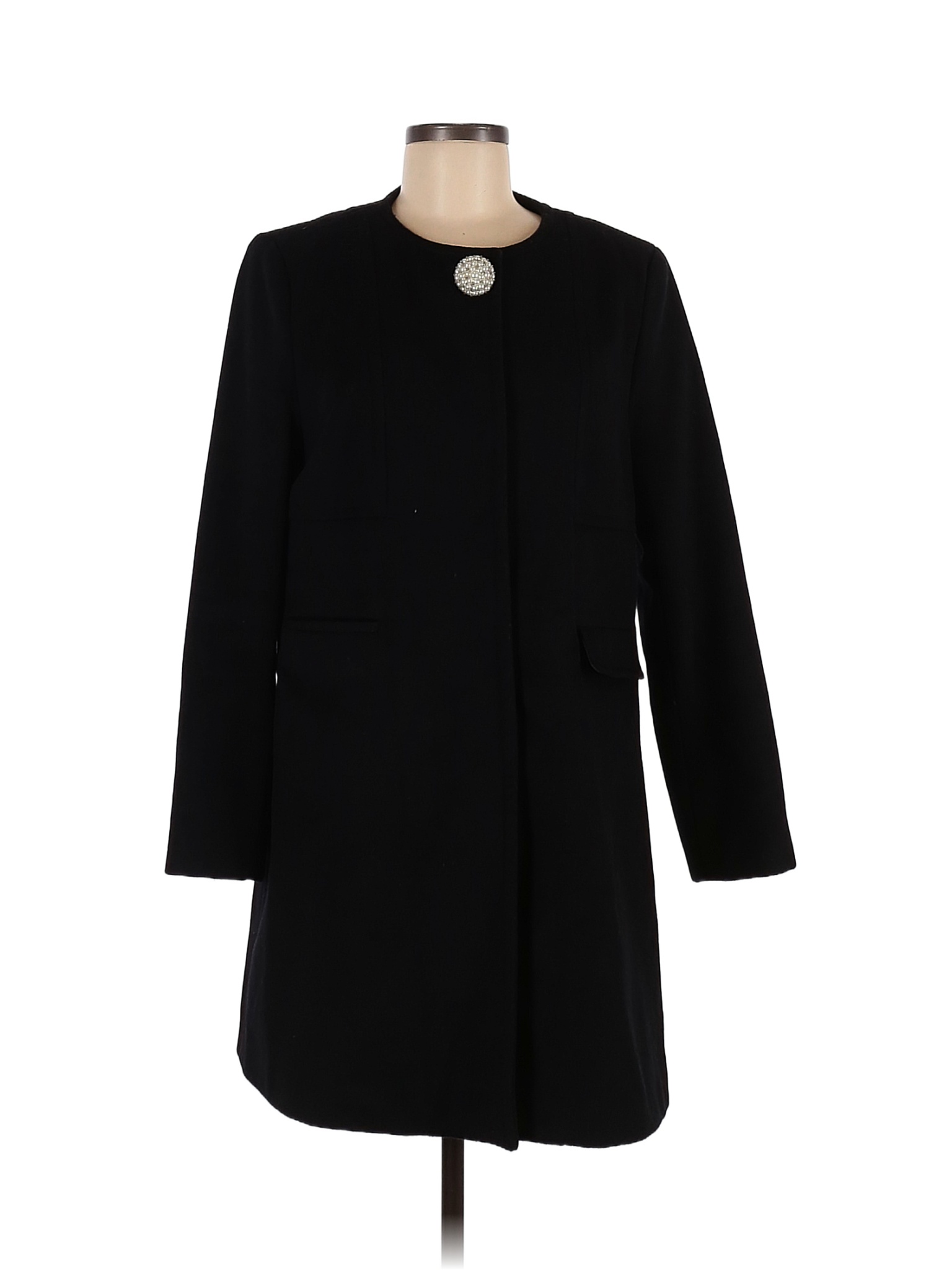 Eliza J Solid Black Wool Coat Size M - 76% off | thredUP