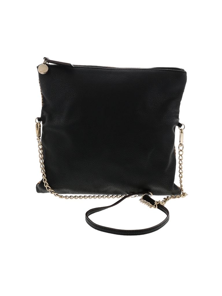 Ann Taylor LOFT 100 Leather Solid Black Tan Leather Crossbody Bag One