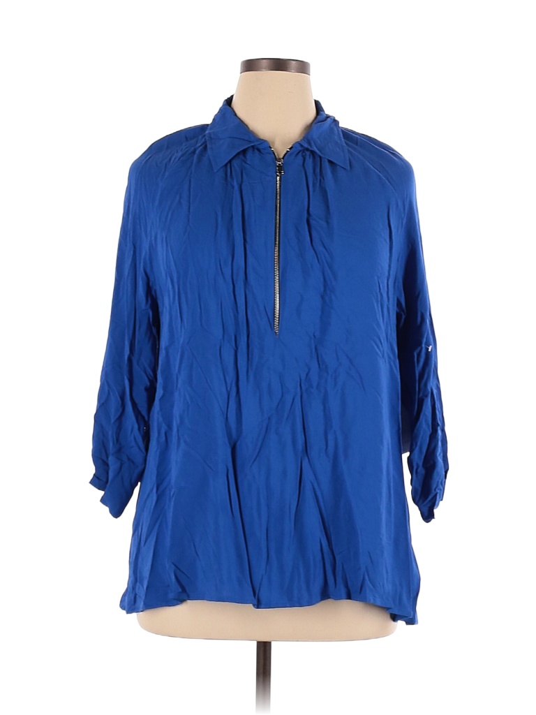 Karen Kane 100% Rayon Solid Blue Short Sleeve Blouse Size 0X (Plus) - photo 1