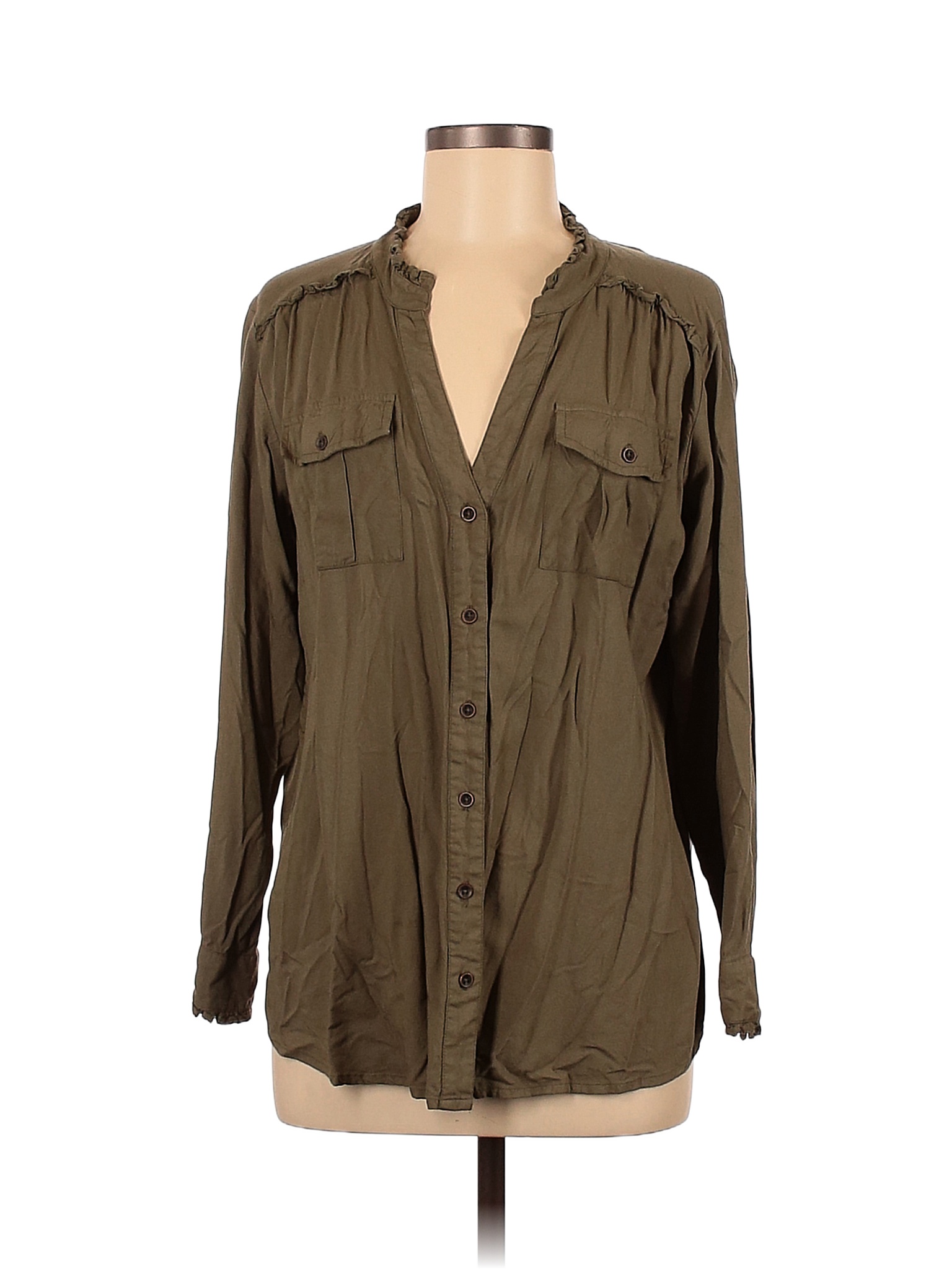 Sundance 100 Viscose Solid Green Long Sleeve ButtonDown Shirt Size M