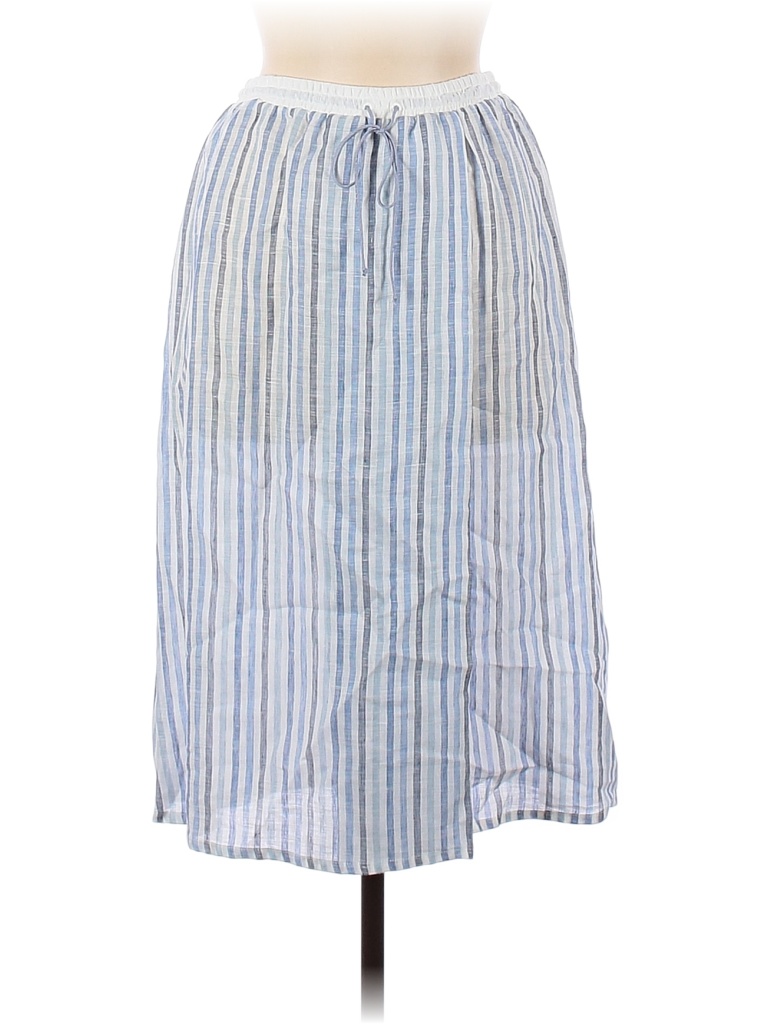 sita murt 100% Linen Stripes Multi Color Blue Stripe Knee Length Skirt ...