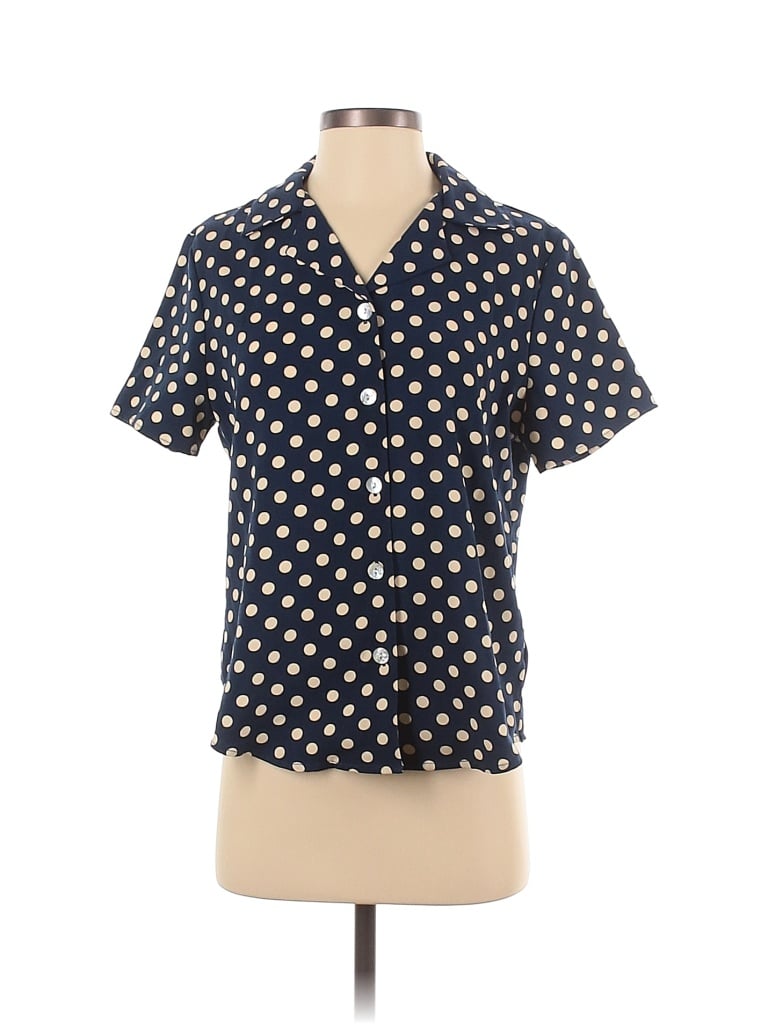 Susan Graver 100 Polyester Polka Dots Stars Blue Short Sleeve Blouse