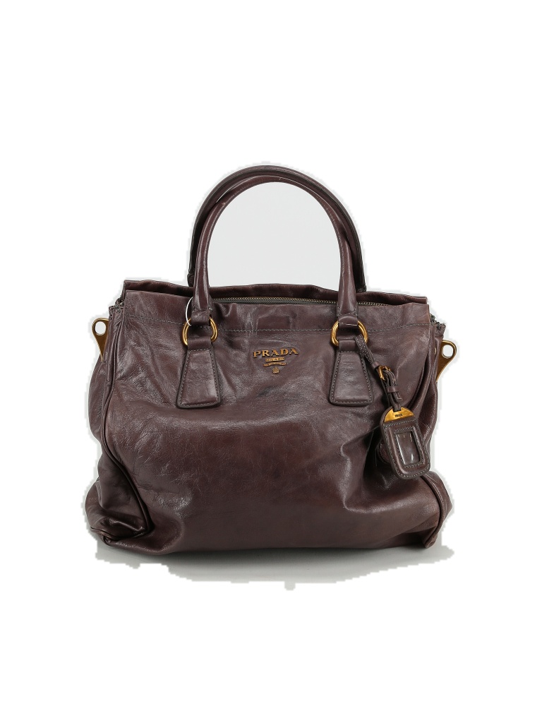 Prada 100% Calf Leather Solid Colored Brown Vintage Vitello Shine ...