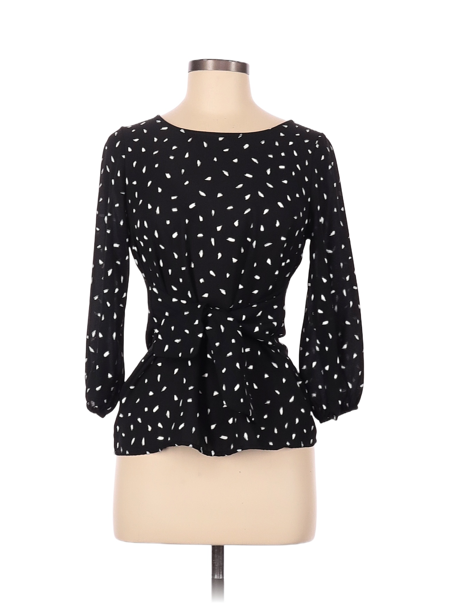 West Kei 100 Polyester Polka Dots Black Long Sleeve Blouse Size Xs