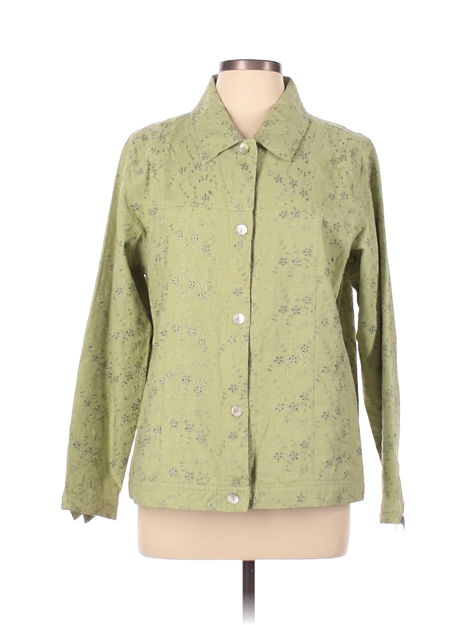 Denim & Co Floral Colored Green Long Sleeve Button-Down Shirt Size L ...