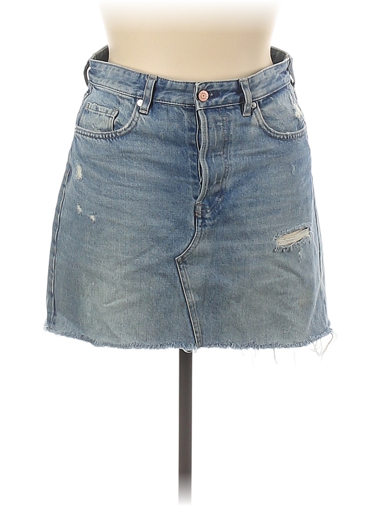 &Denim by H&M 100 Cotton Solid Blue Denim Skirt Size 14 65 off