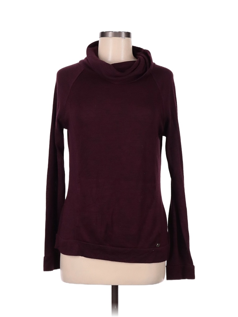 Nicole Miller New York Color Block Solid Burgundy Turtleneck Sweater ...