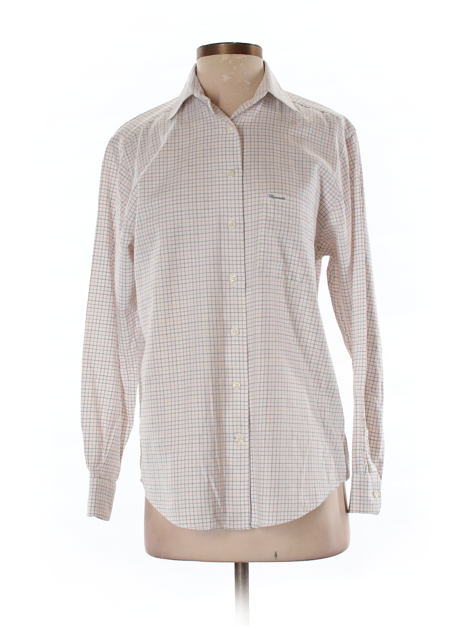 Faconnable 100% Cotton Plaid Ivory Long Sleeve Button-Down Shirt Size S ...