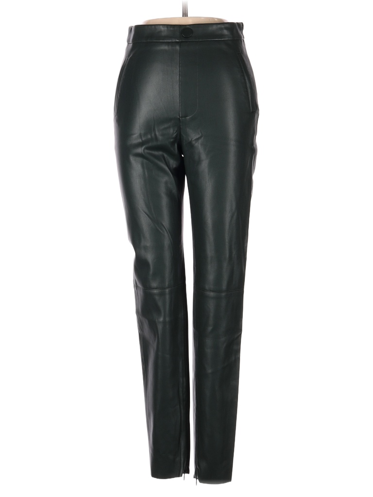 Zara 100% Polyurethane Solid Black Green Faux Leather Pants Size XS ...