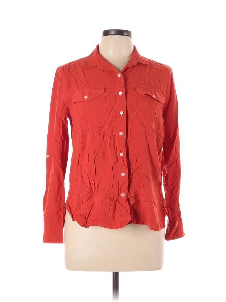 Ann Taylor LOFT 100% Rayon Red Orange Long Sleeve Button-Down Shirt Size M - photo 1