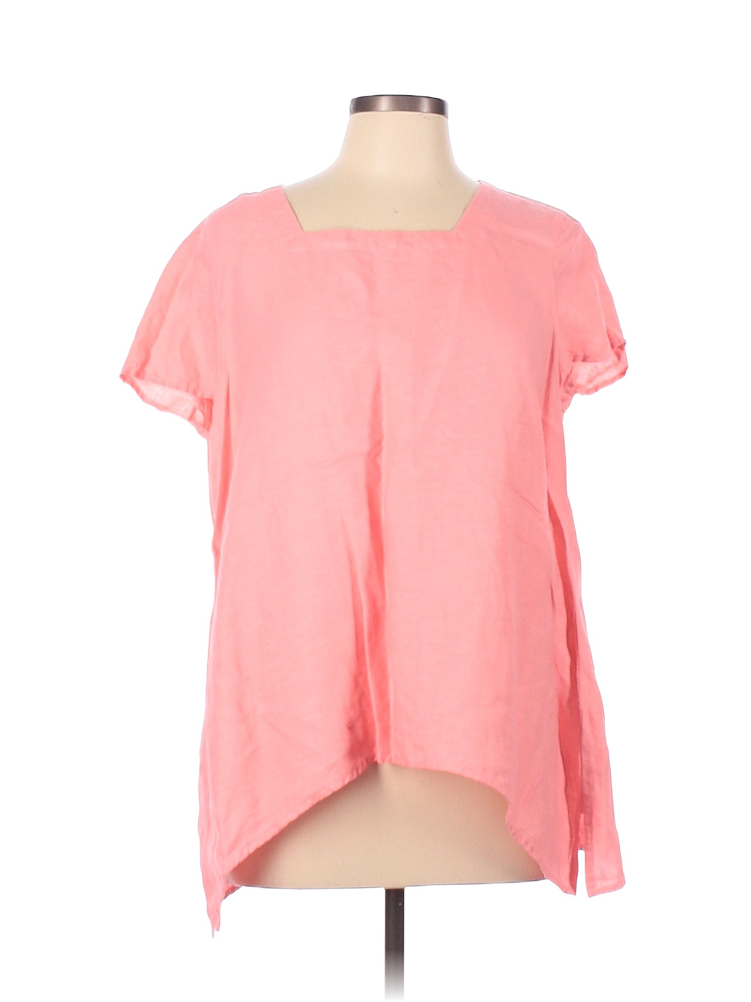 Peck And Peck 100 Linen Solid Pink Short Sleeve Blouse Size L 73 Off