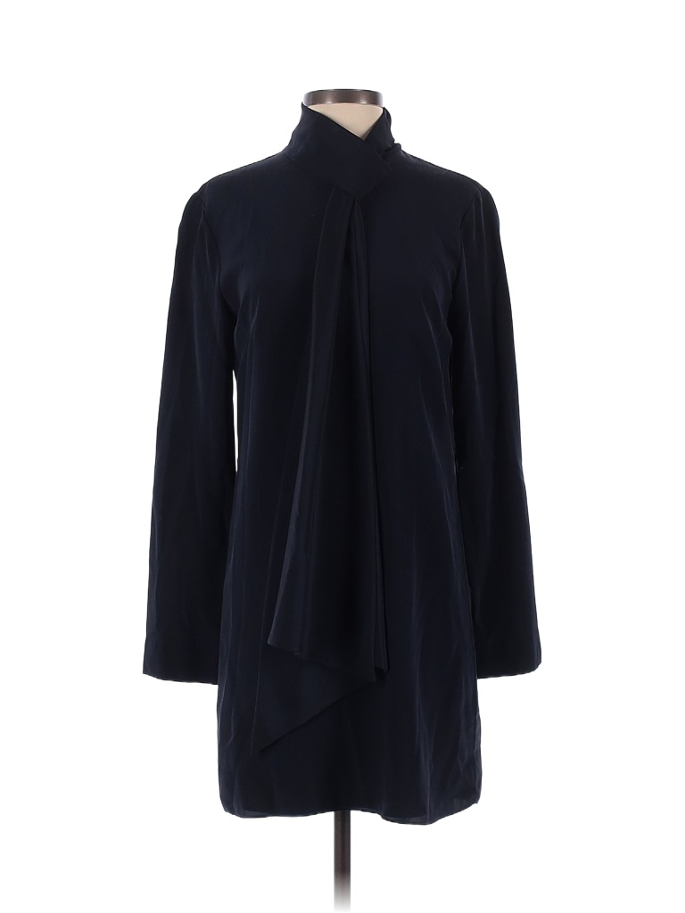 Tibi 100% Silk Solid Navy Blue Navy Tie Neck Shift Dress Size 4 - photo 1