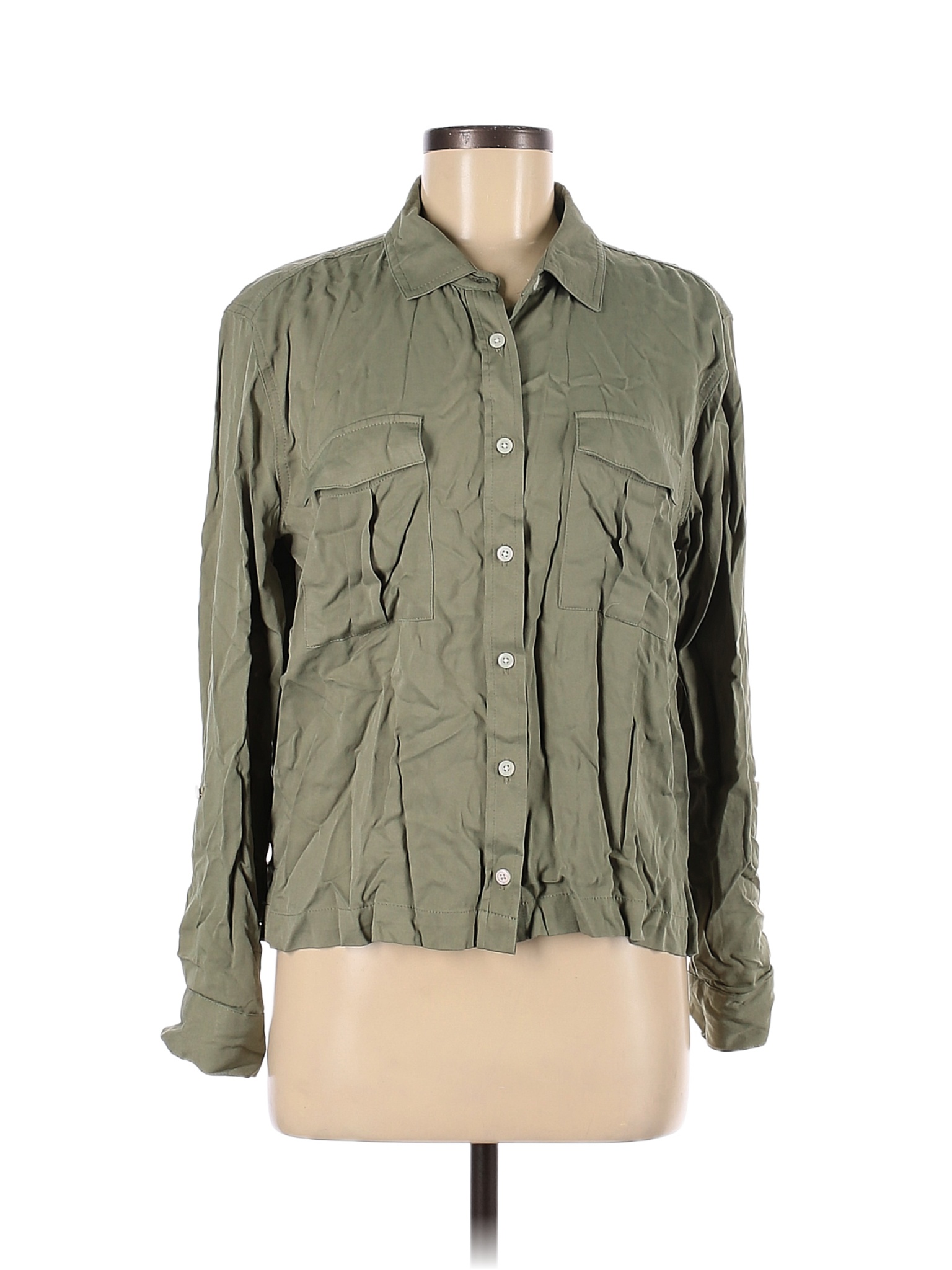 Alexander Jordan 100% Rayon Green Long Sleeve Button-Down Shirt Size M ...