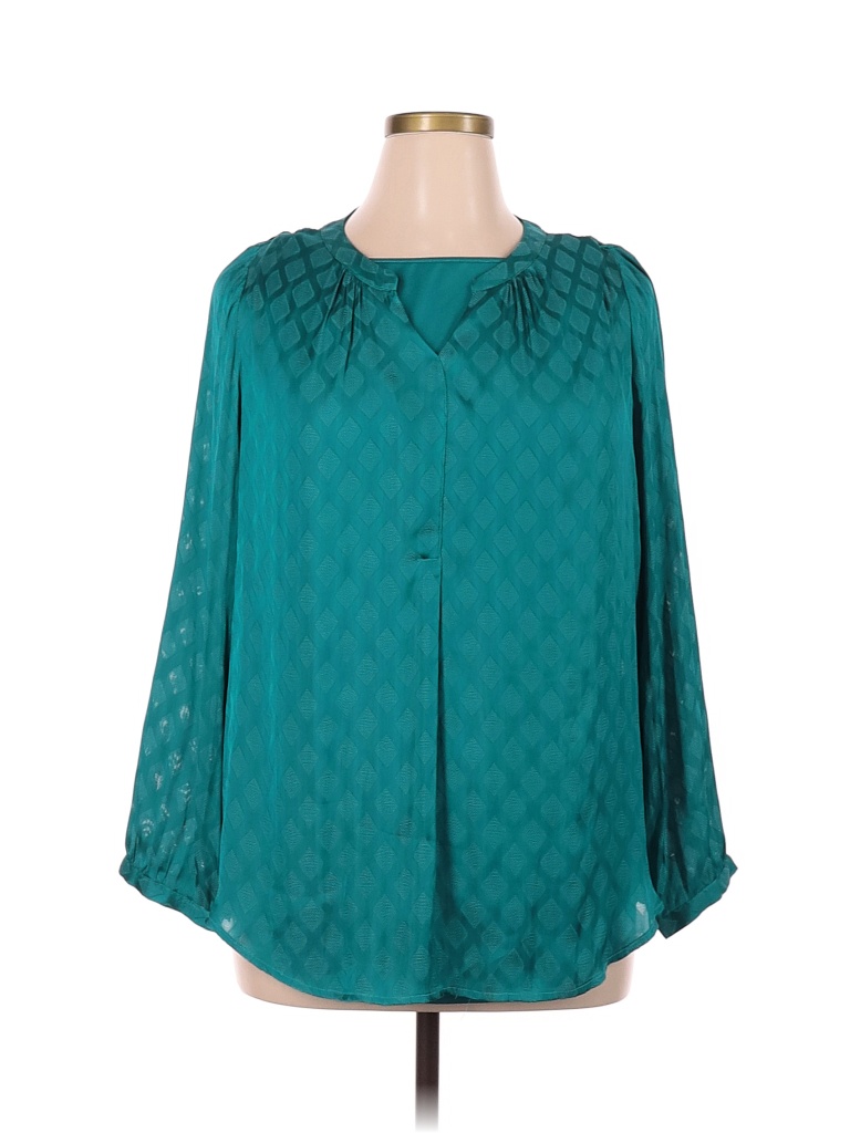 Cj Banks 100% Polyester Polka Dots Colored Teal Long Sleeve Blouse Size 1X (Plus) - photo 1