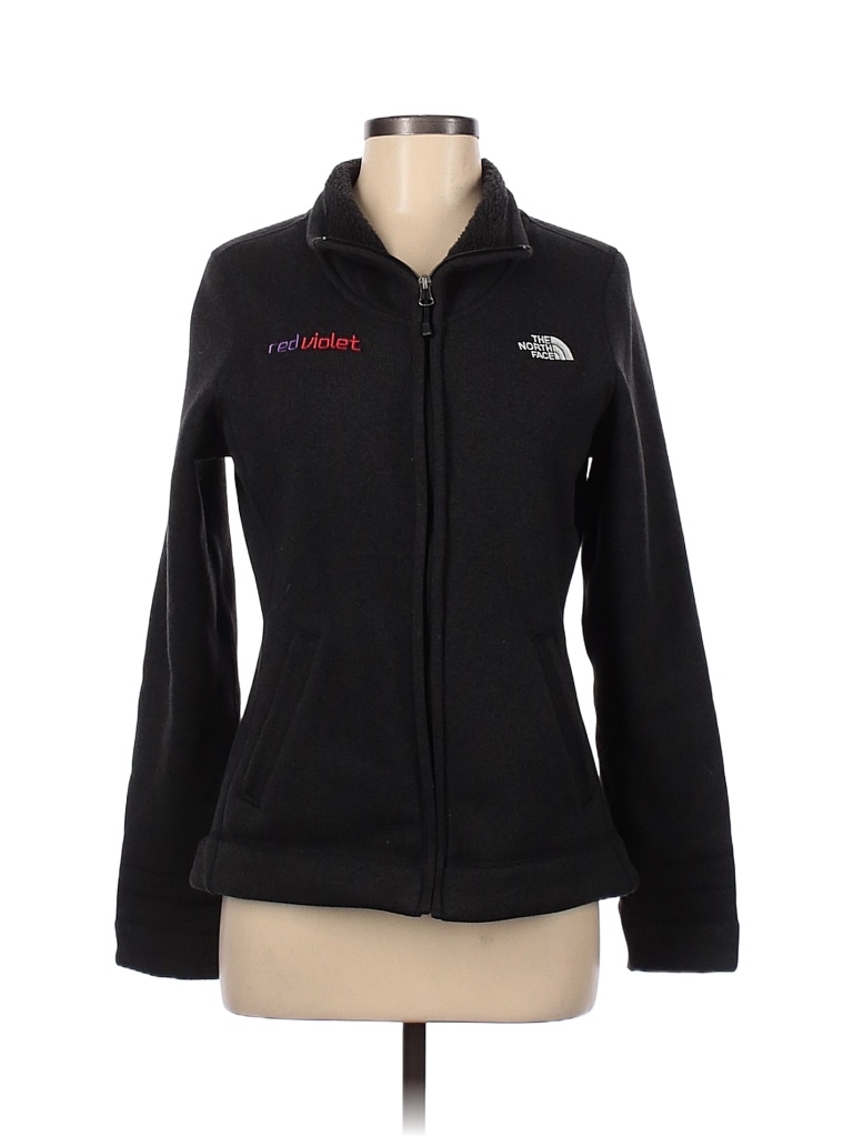 The North Face 100 Polyester Solid Black Gray Fleece Size M 72 off