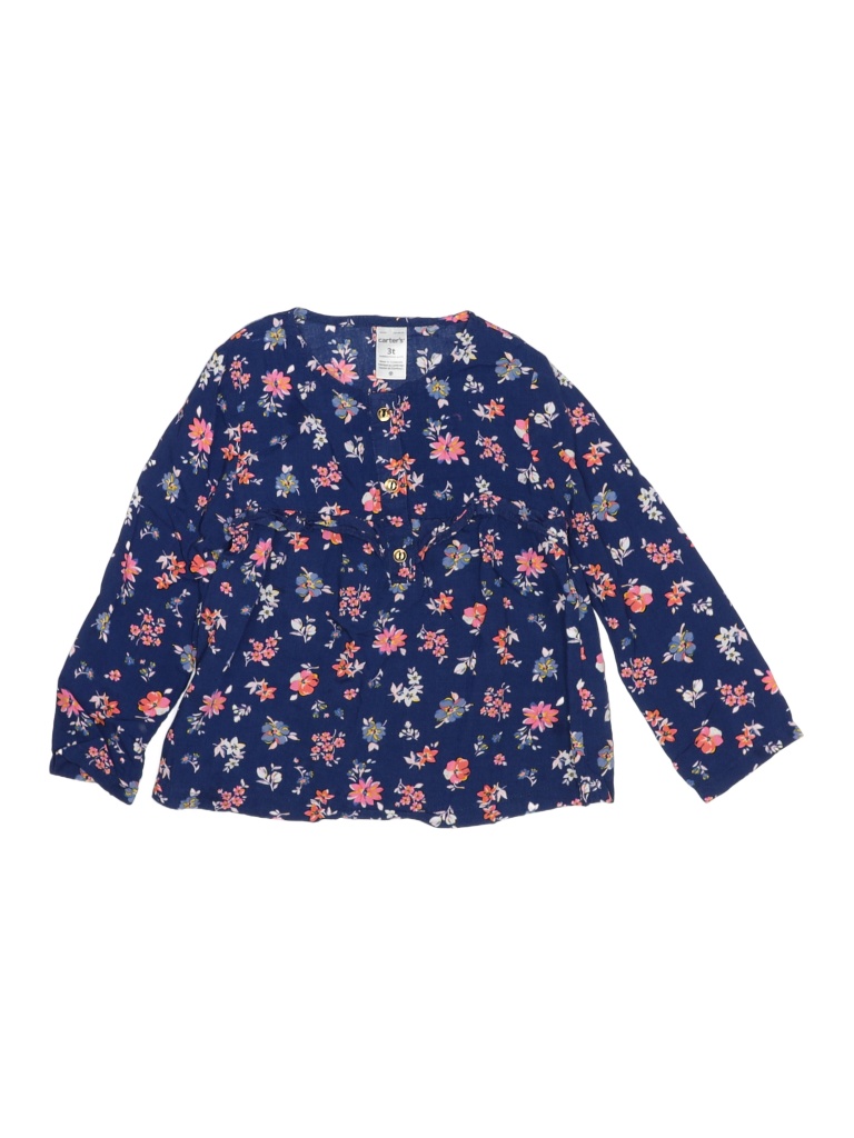 Carter's 100% Viscose Floral Navy Blue Long Sleeve Blouse Size 3T - photo 1