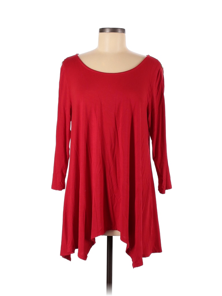 Kate & Mallory Designs Solid Colored Red 3 4 Sleeve Top Size M - 43% 