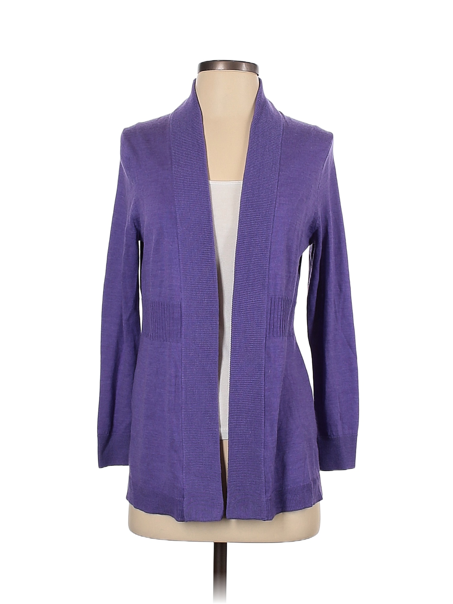 Talbots 100 Merino Wool Color Block Solid Purple Wool Cardigan Size S