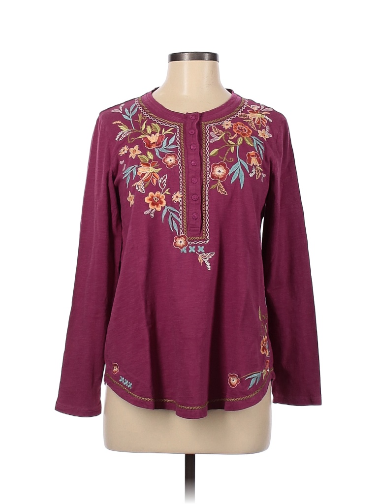 Sundance 100% Cotton Floral Colored Purple Long Sleeve Henley Size M ...