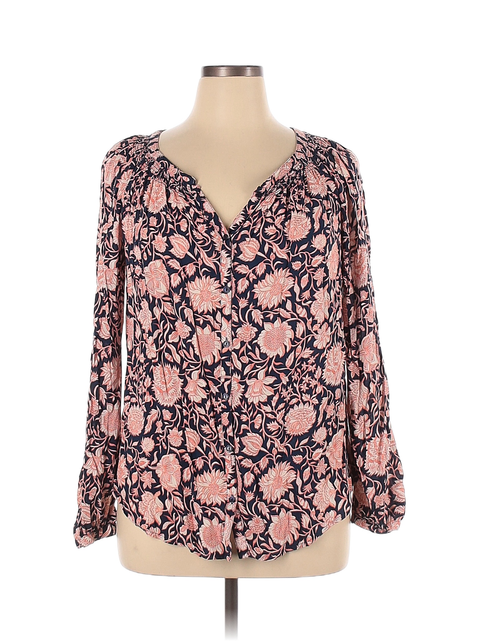 Lucky Brand 100 Viscose Floral Pink Long Sleeve Blouse Size Xl 77