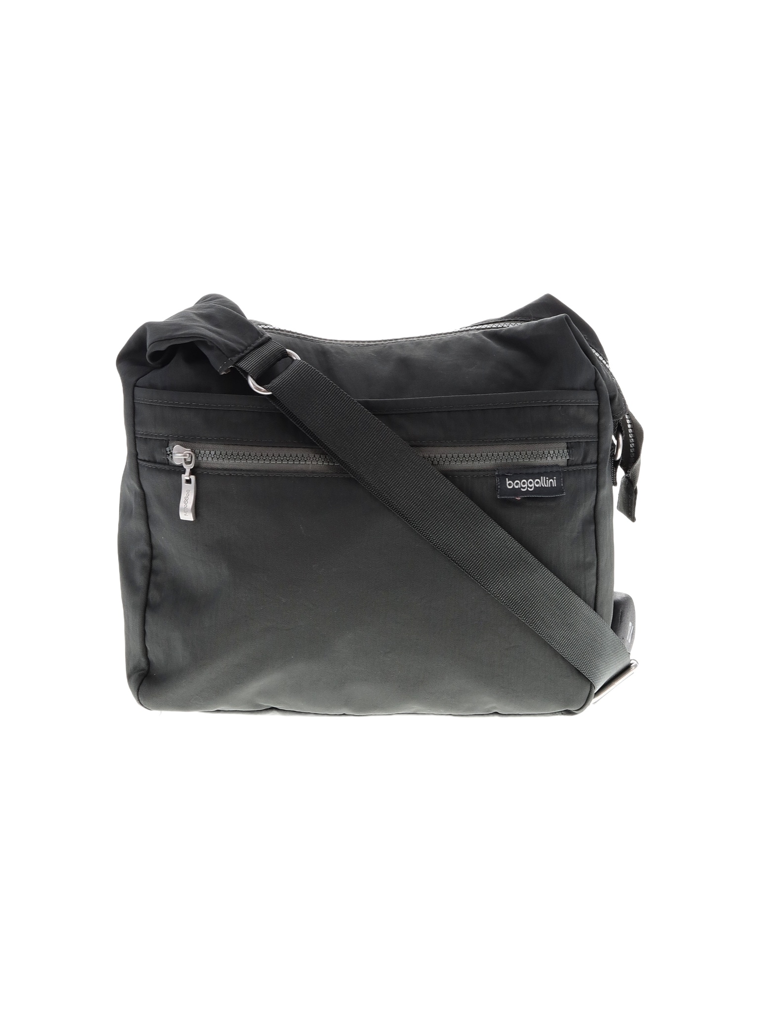 Baggallini 100 Nylon Solid Black Gray Leather Crossbody Bag One Size