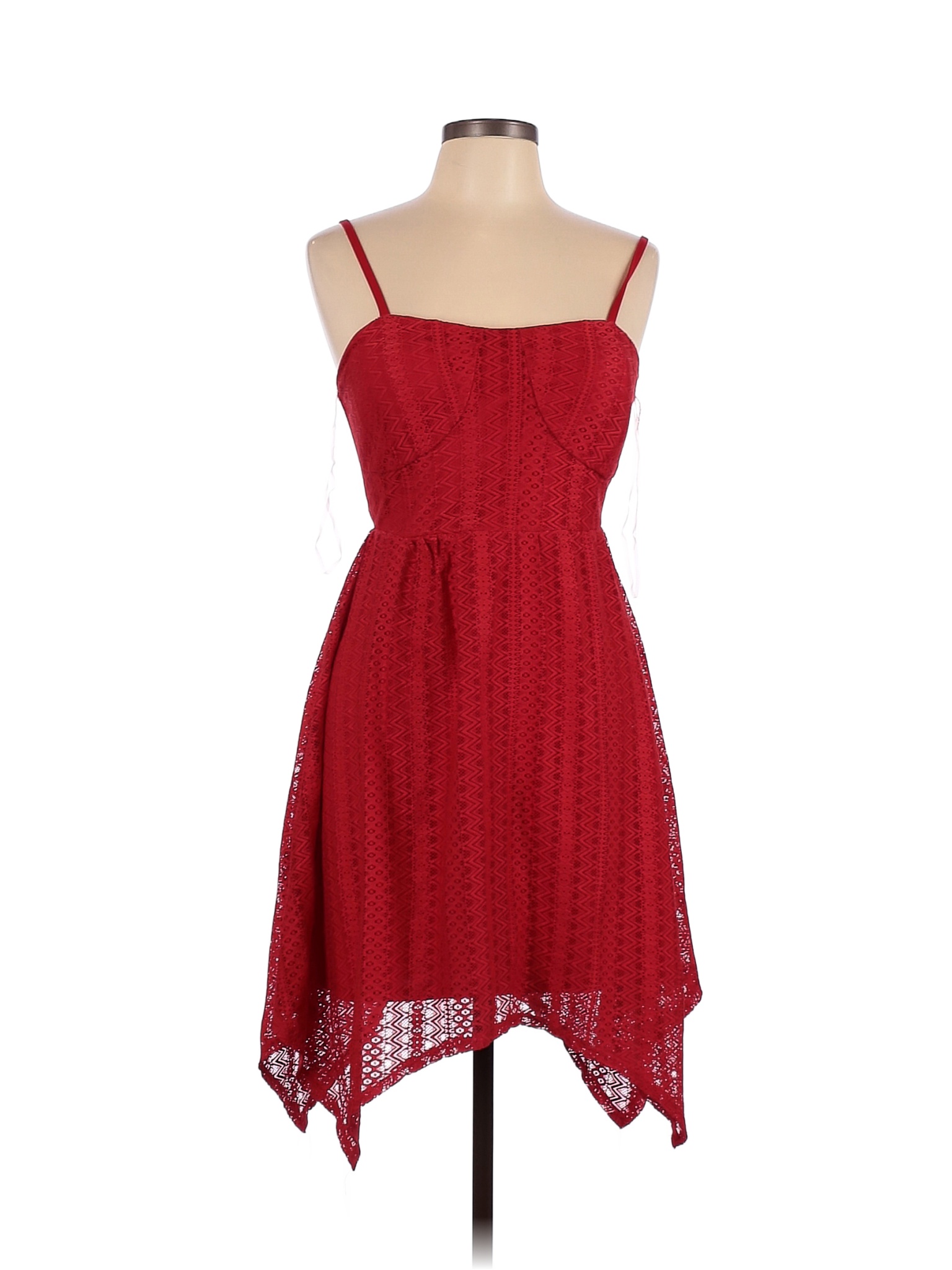 No Boundaries 100% Polyester Solid Colored Red Casual Dress Size L - 52 ...