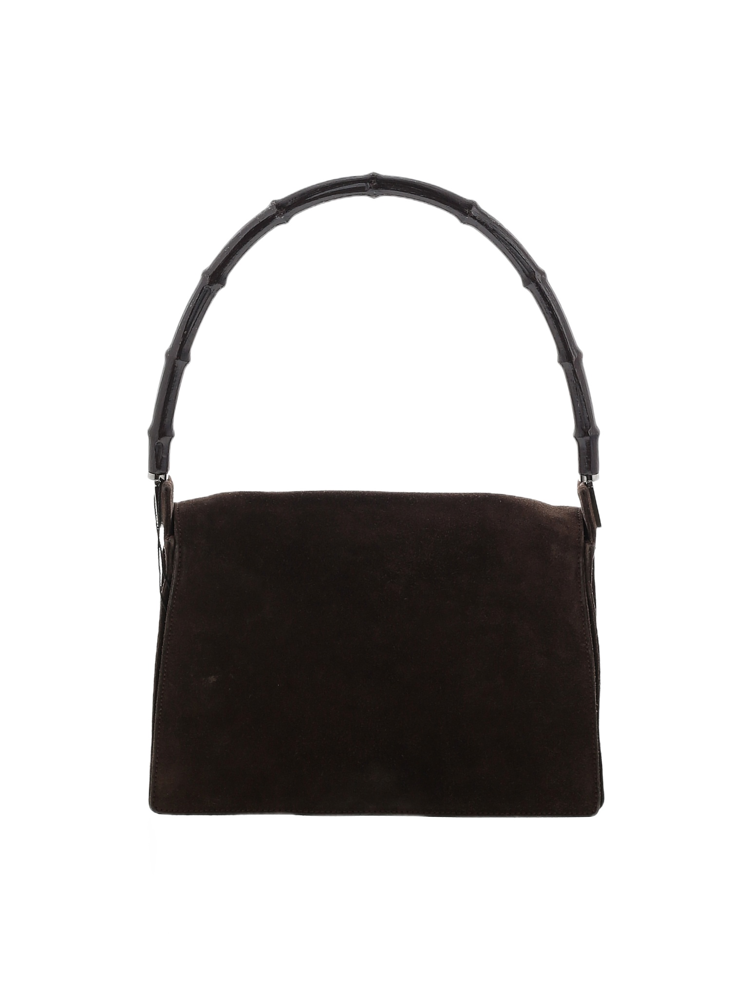 Gucci 100% Leather Solid Black Brown Vintage Bamboo Suede Handbag One ...
