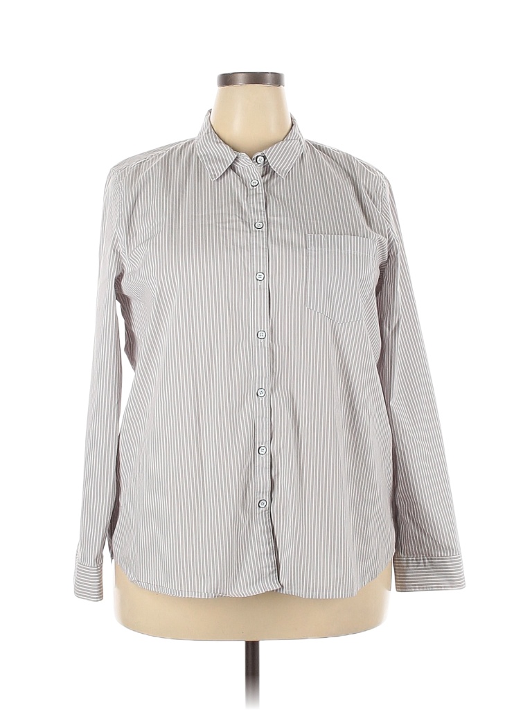 G.H. Bass & Co. Stripes Gray Long Sleeve Button-Down Shirt Size XXL ...