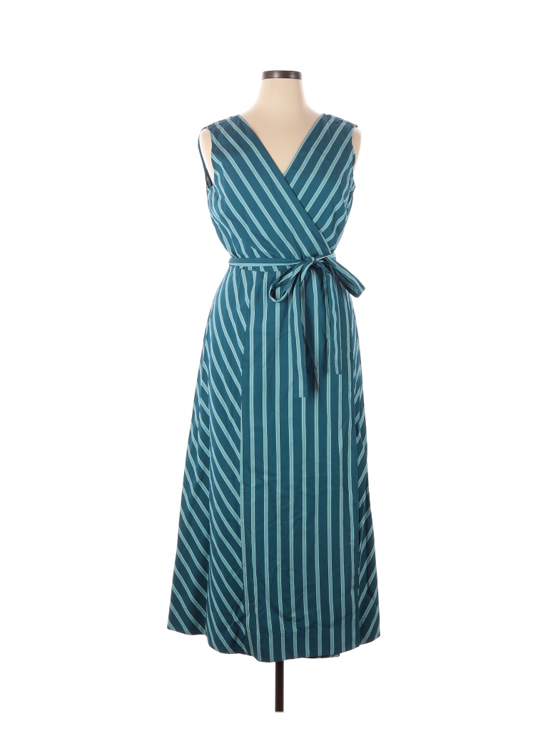 Lafayette 148 New York Stripes Green Teal Casual Dress Size 16 75