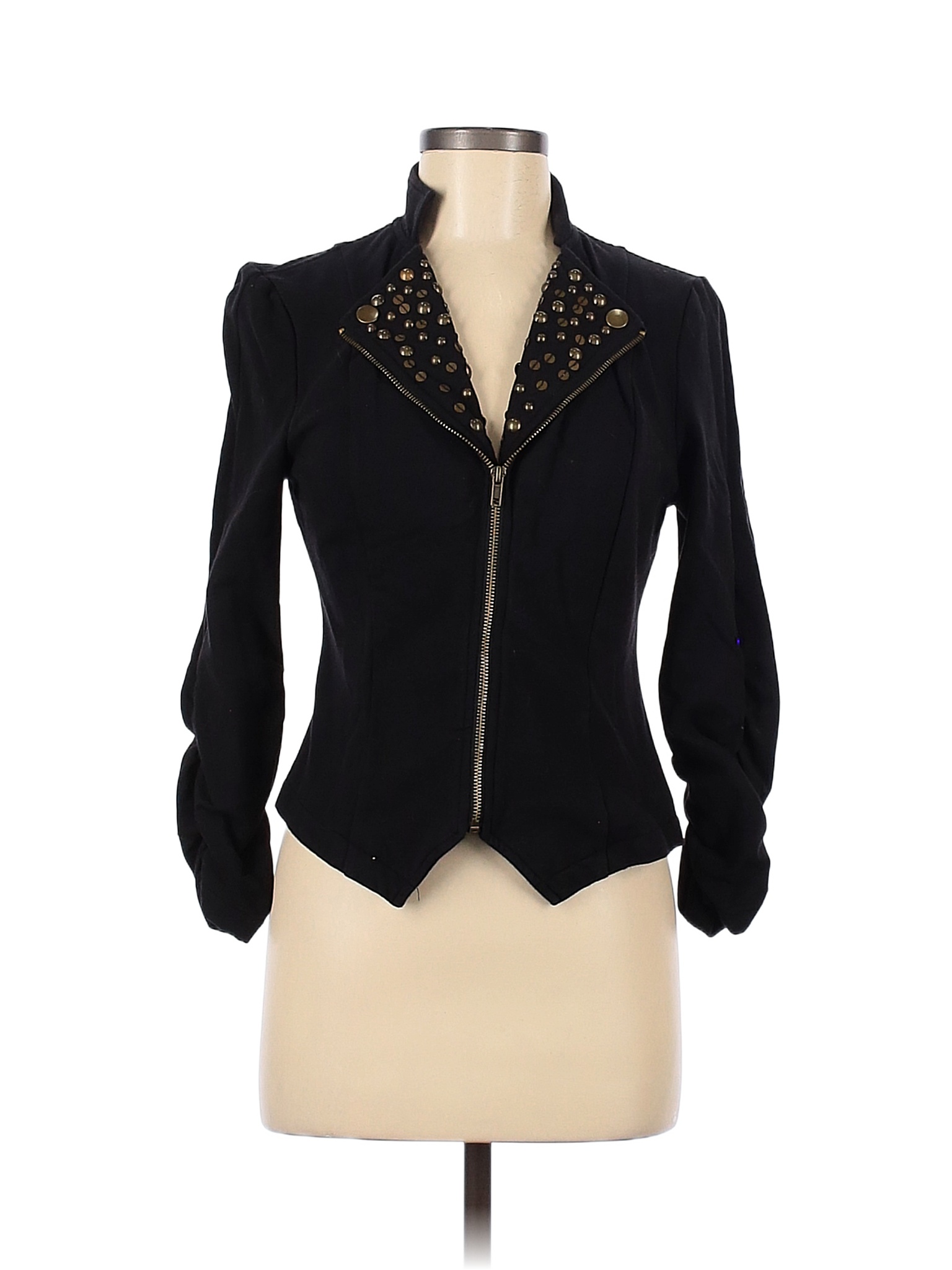 INC International Concepts Women's Mixed Media Jacket Black Size Small