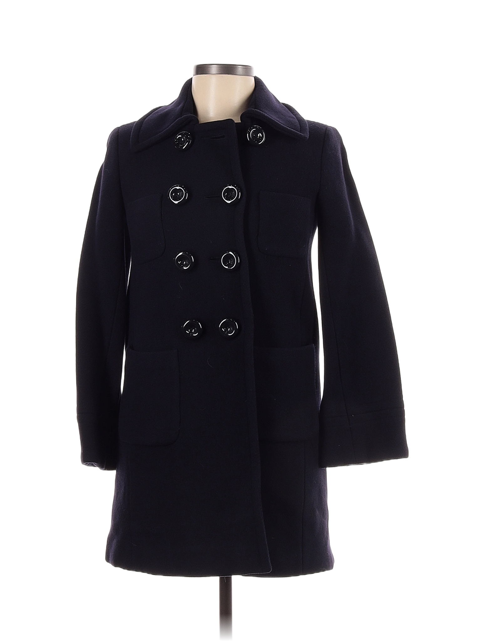 J.Crew Solid Navy Blue Wool Coat Size 2 (Petite) 82 off thredUP