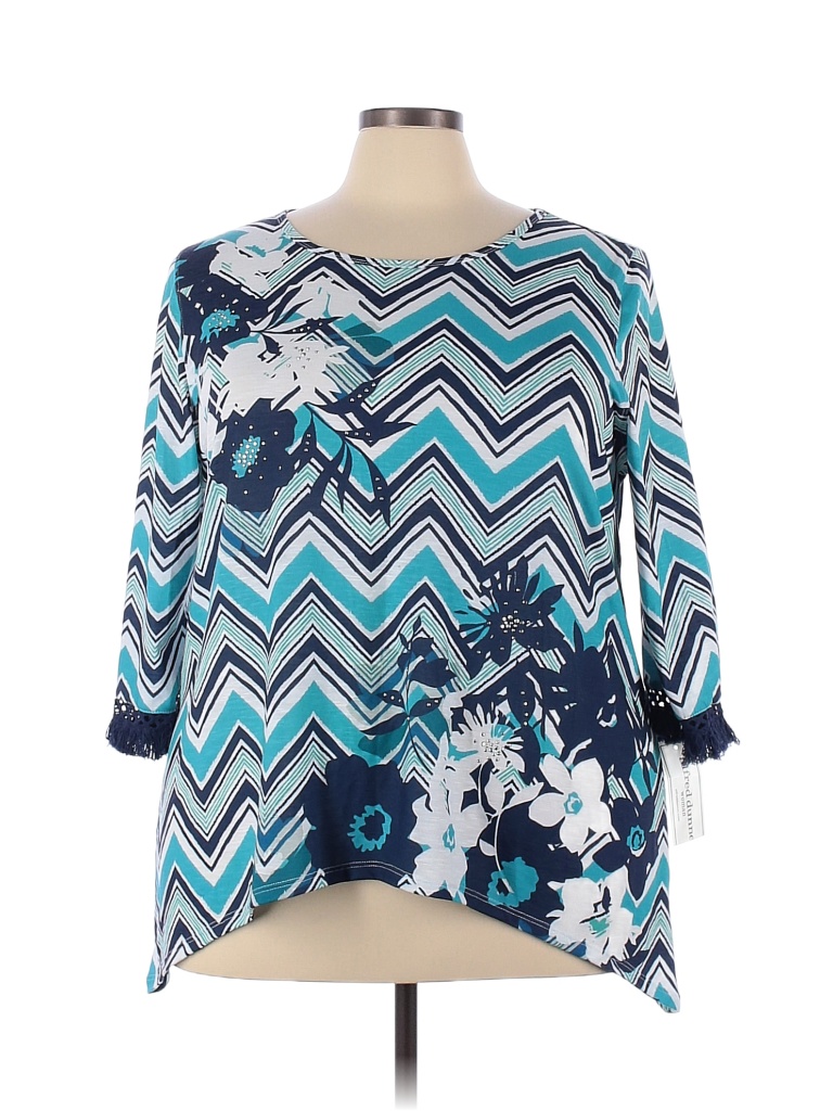 Alfred Dunner Chevron-herringbone Chevron Multi Color Blue 3/4 Sleeve ...