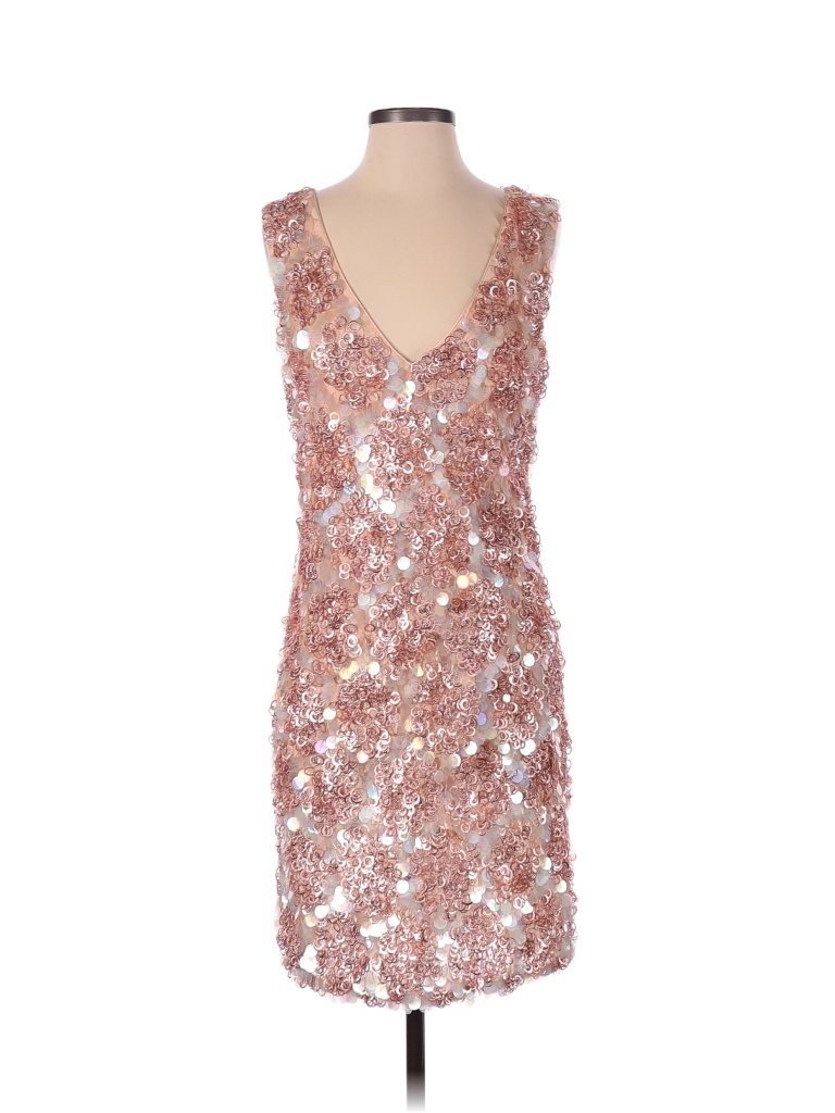 ABS Allen Schwartz 100 Nylon Floral Metallic Pink Cocktail Dress Size